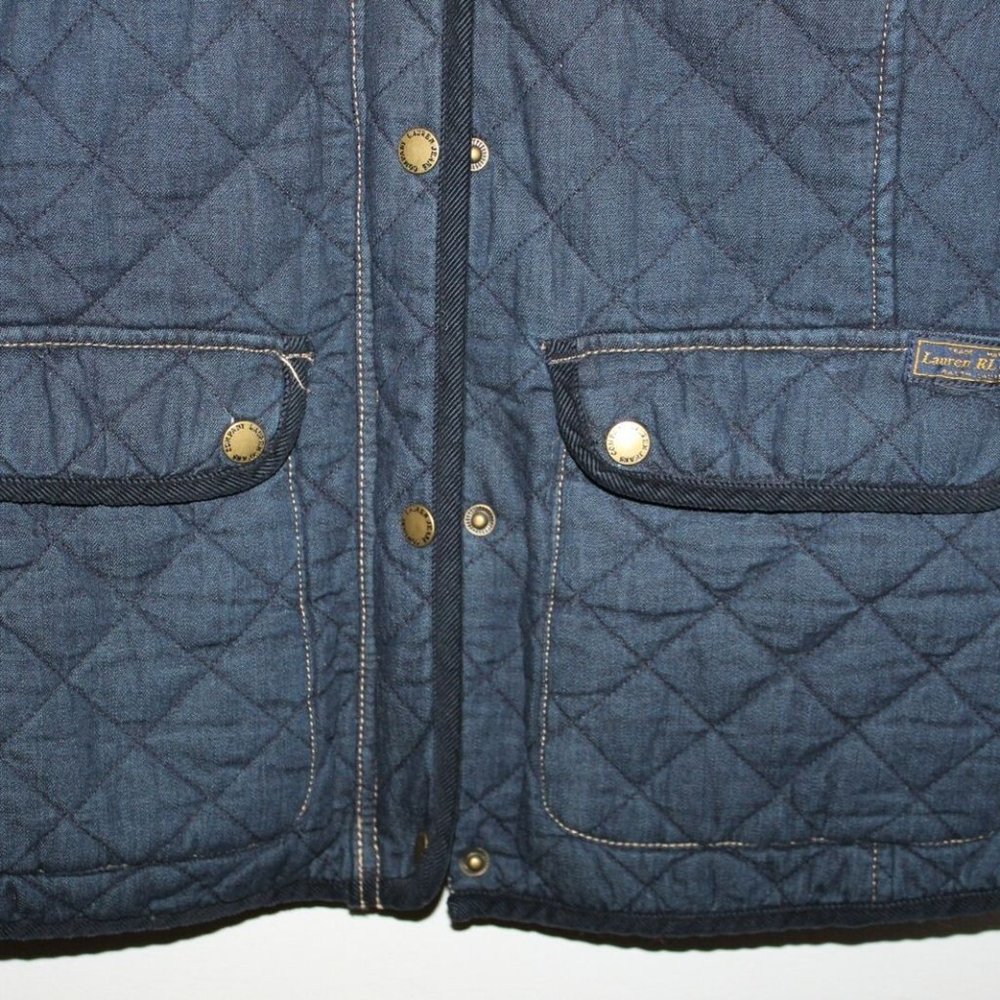 Lauren Ralph Lauren Quilted Denim Barn Jacket Corduroy Trim Collar Medium HW9832 - Picture 5 of 12